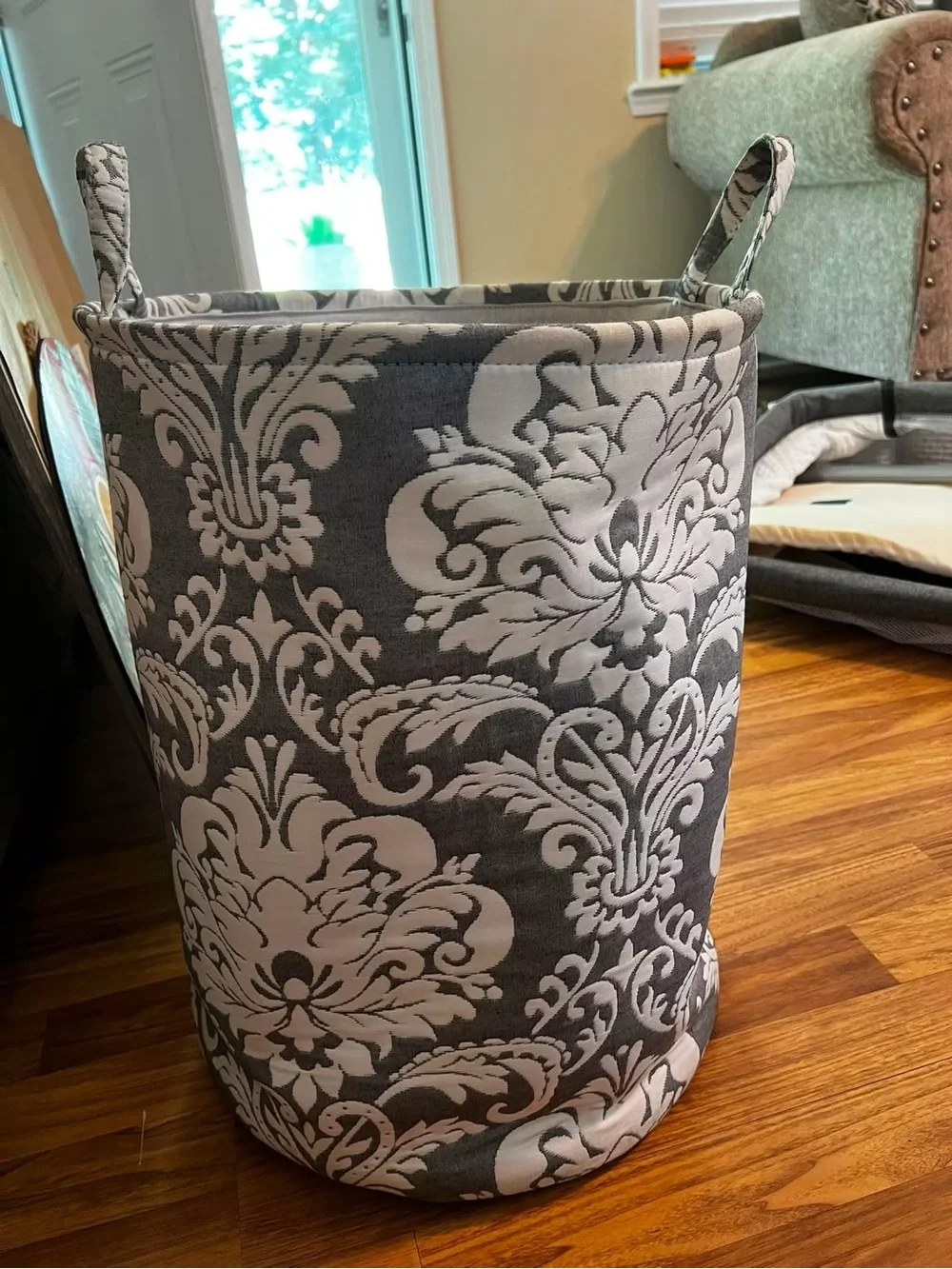 Gray & White Patterned Fabric Storage Basket - Home Storage & Organization